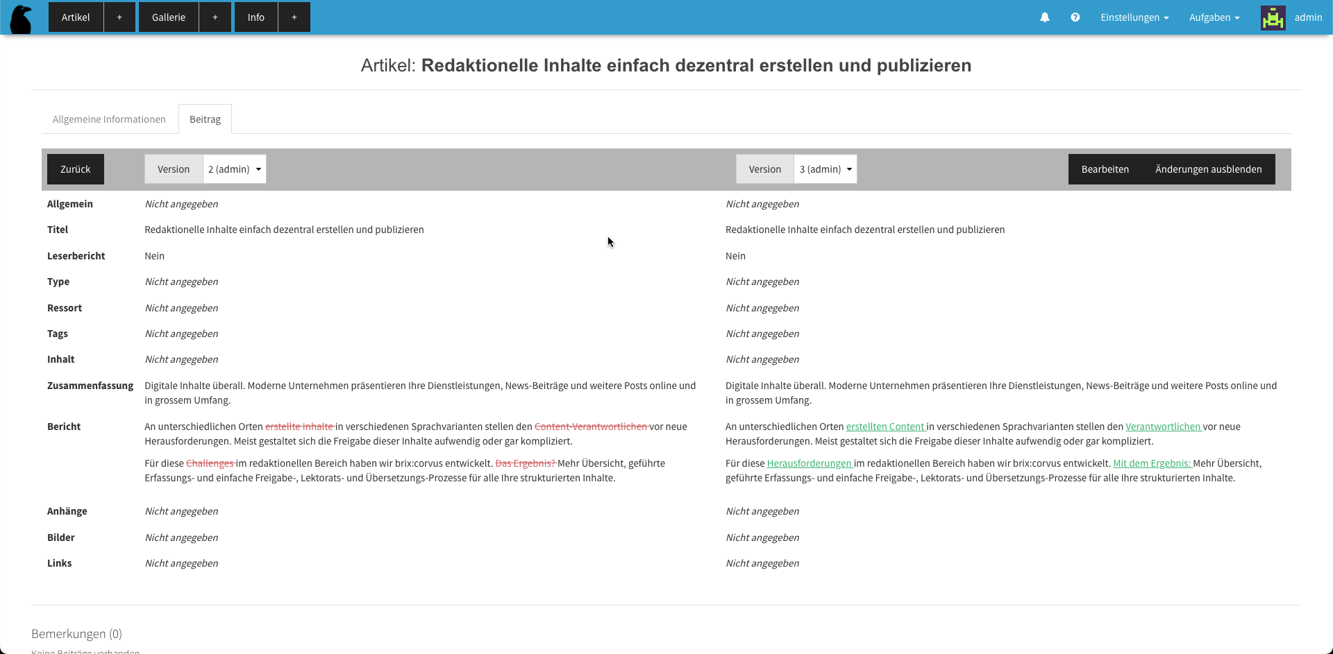 Vergleichsfunktion brix corvus