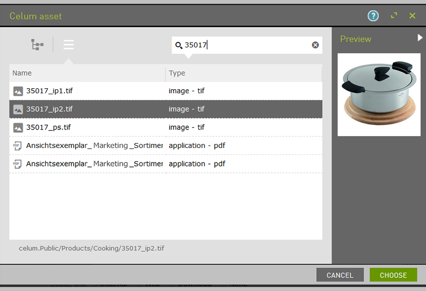 Select an asset in CELUM DAM Content App