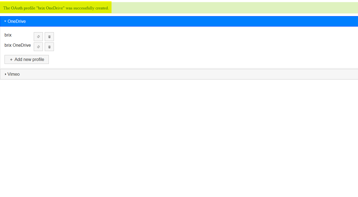 Onedrive: OAuth authentication profile created