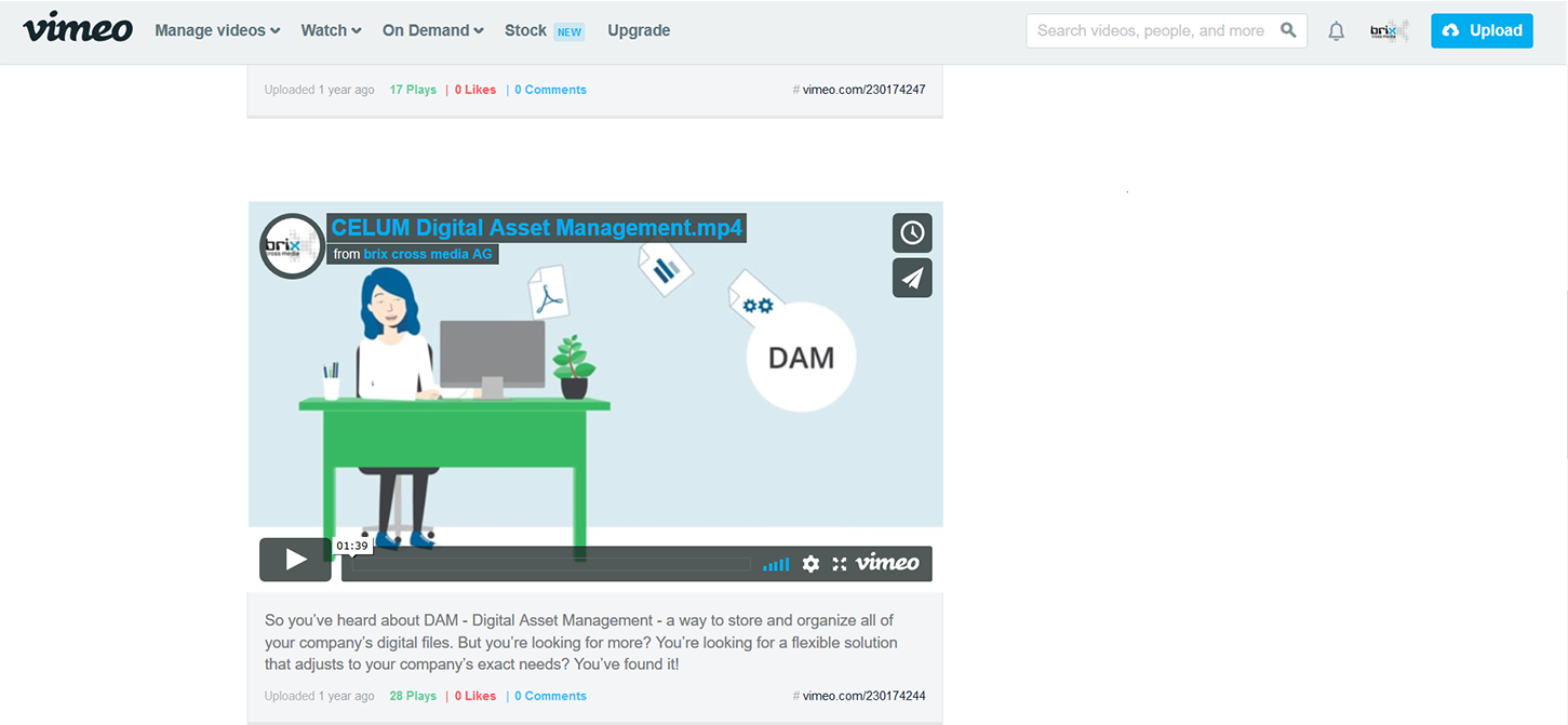 Vimeo: published videos via CELUM DAM