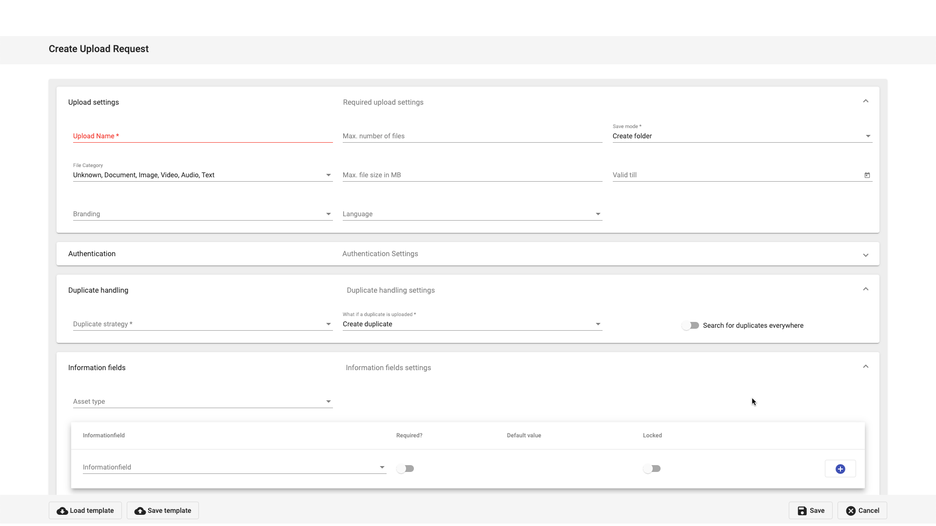 Upload Request erstellen